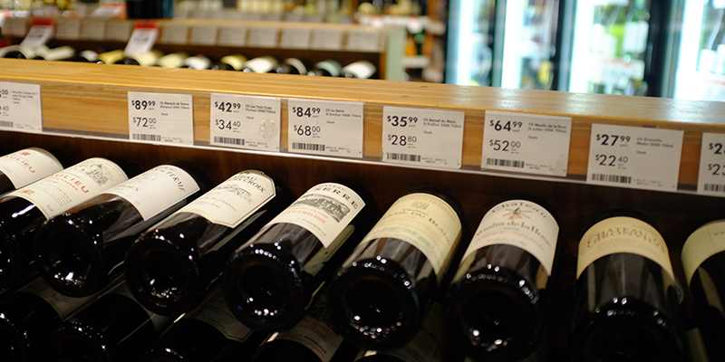 The cost of wine is different from a liquor store compared to a restaurant.